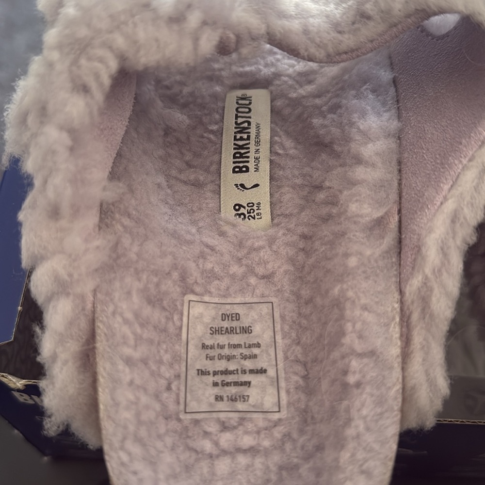 Birkenstock Arizona Big Buckle Shearling Teddy Rivet Logo Sandal in Purple Fog - Picture 4 of 4